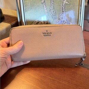 kate spade Pebbled Leather Zip Wristlet in Blush